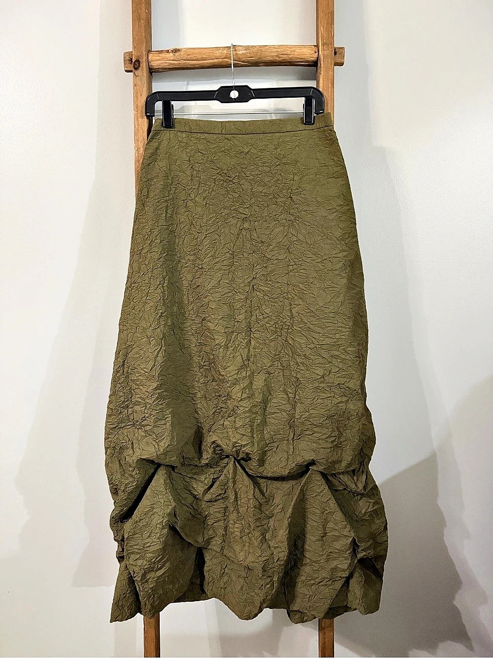 Sleeping on Snow Skirt Women’s M Olive Green Crinkle Tiered Ruffle Made France
